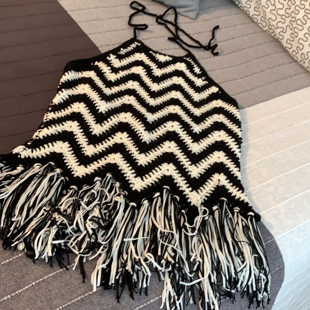 Black White Chevron Crochet Halter Tank Top S M Free People Judith March Hippie - Picture 2 of 6